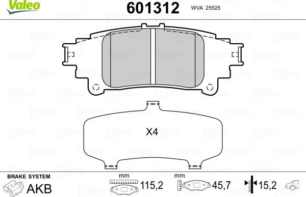 VALEO 601312 - Гальмівні колодки, дискові гальма autozip.com.ua