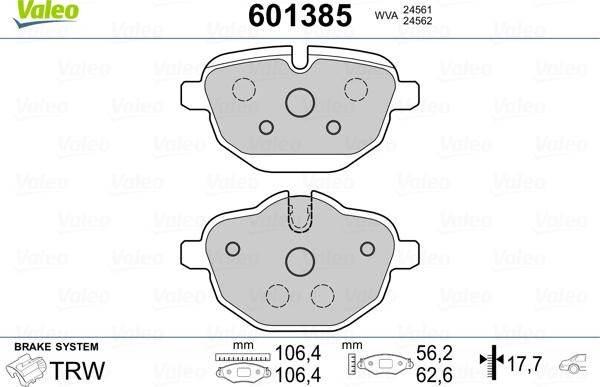 Valeo 601385 - Гальмівні колодки, дискові гальма autozip.com.ua