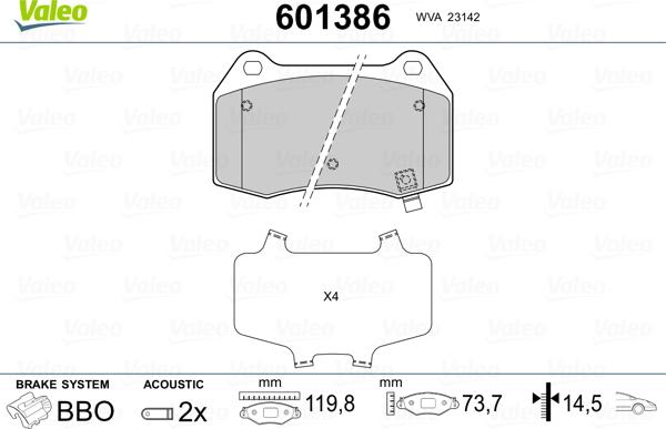 Valeo 601386 - Гальмівні колодки, дискові гальма autozip.com.ua