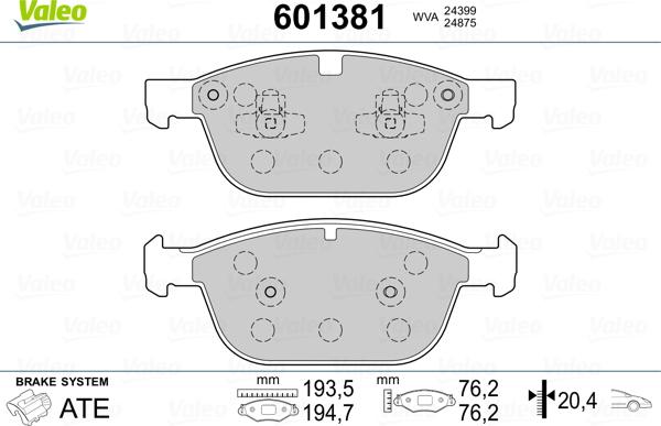 Valeo 601381 - Гальмівні колодки, дискові гальма autozip.com.ua