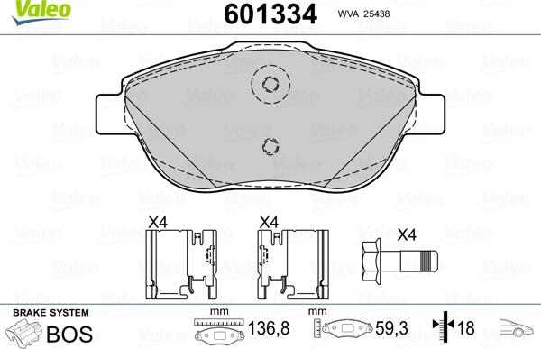 Valeo 601334 - Гальмівні колодки, дискові гальма autozip.com.ua