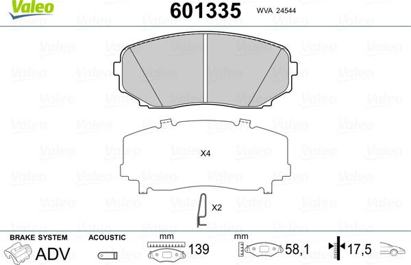 Valeo 601335 - Гальмівні колодки, дискові гальма autozip.com.ua