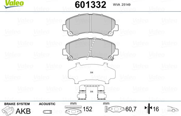 Valeo 601332 - Гальмівні колодки, дискові гальма autozip.com.ua