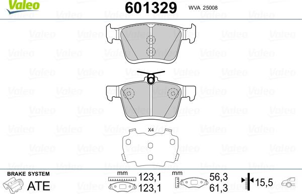 Valeo 601329 - Гальмівні колодки, дискові гальма autozip.com.ua