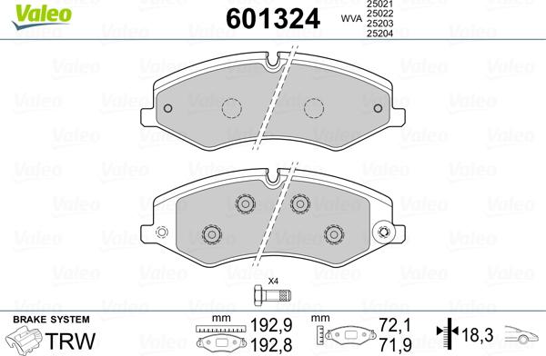 Valeo 601324 - Гальмівні колодки, дискові гальма autozip.com.ua