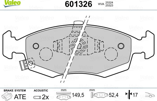 Valeo 601326 - Гальмівні колодки, дискові гальма autozip.com.ua