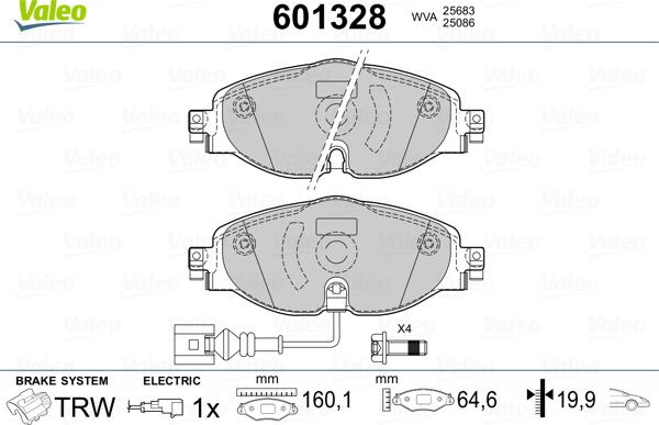 Valeo 601328 - Гальмівні колодки, дискові гальма autozip.com.ua