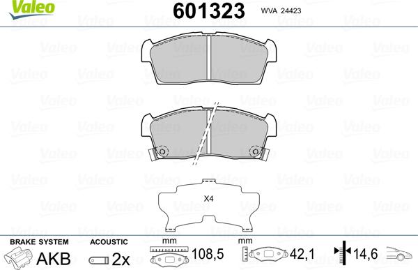 Valeo 601323 - Гальмівні колодки, дискові гальма autozip.com.ua