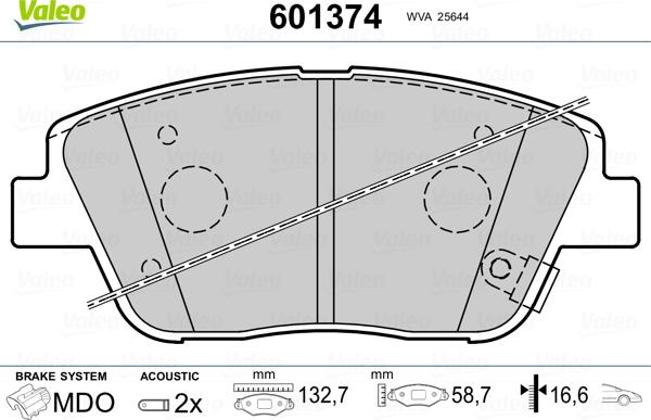 Valeo 601374 - Гальмівні колодки, дискові гальма autozip.com.ua