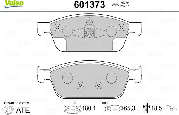 Valeo 601373 - Гальмівні колодки, дискові гальма autozip.com.ua