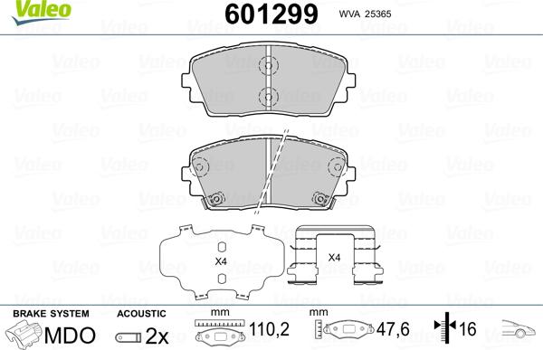 Valeo 601299 - Гальмівні колодки, дискові гальма autozip.com.ua