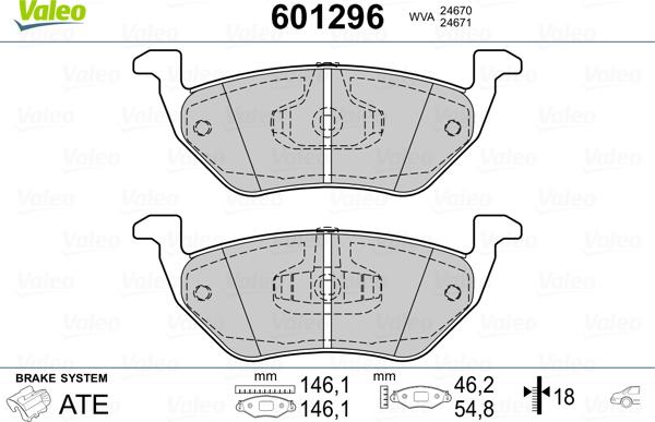 Valeo 601296 - Гальмівні колодки, дискові гальма autozip.com.ua