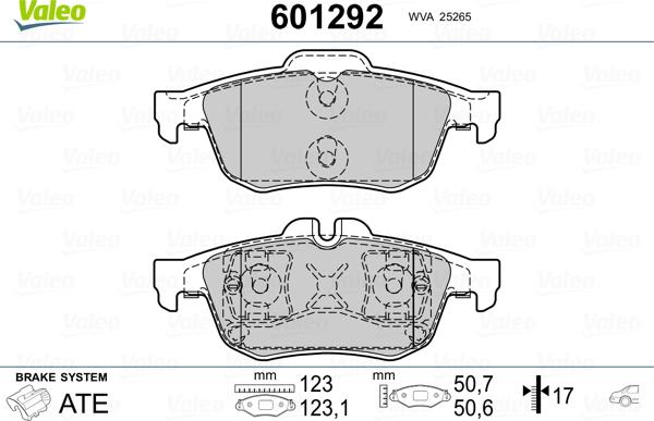 Valeo 601292 - Гальмівні колодки, дискові гальма autozip.com.ua