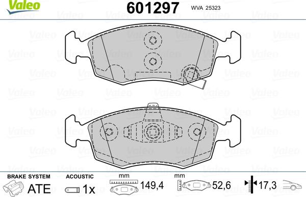 Valeo 601297 - Гальмівні колодки, дискові гальма autozip.com.ua