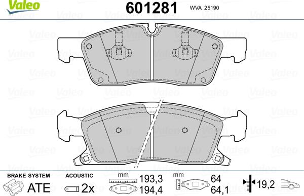 Valeo 601281 - Гальмівні колодки, дискові гальма autozip.com.ua