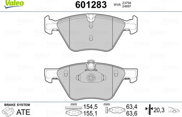 Valeo 601283 - Гальмівні колодки, дискові гальма autozip.com.ua