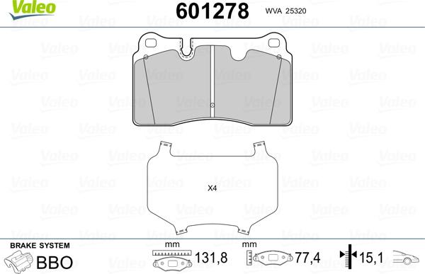 Valeo 601278 - Гальмівні колодки, дискові гальма autozip.com.ua