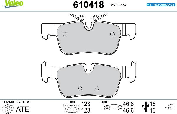 VALEO 610418 - Гальмівні колодки, дискові гальма autozip.com.ua
