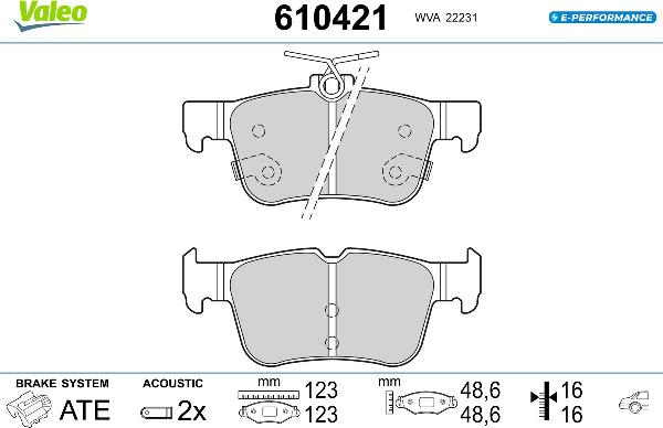 VALEO 610421 - Гальмівні колодки, дискові гальма autozip.com.ua