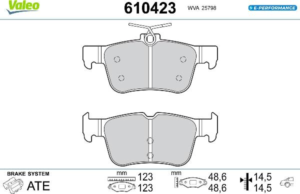 VALEO 610423 - Гальмівні колодки, дискові гальма autozip.com.ua