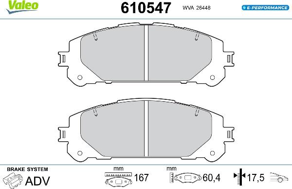 VALEO 610547 - Гальмівні колодки, дискові гальма autozip.com.ua