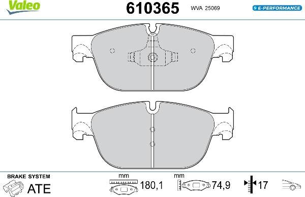 VALEO 610365 - Гальмівні колодки, дискові гальма autozip.com.ua