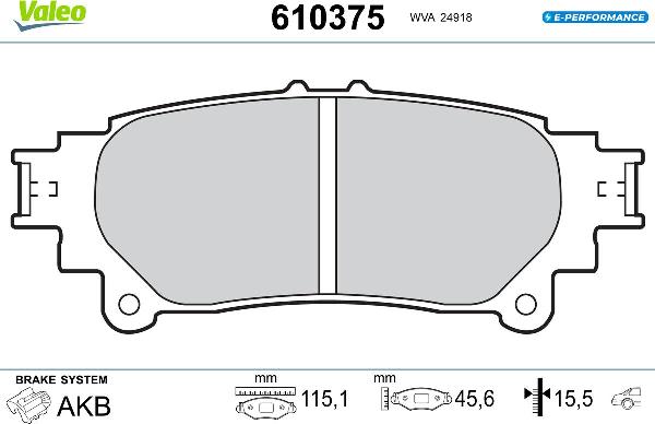 VALEO 610375 - Гальмівні колодки, дискові гальма autozip.com.ua