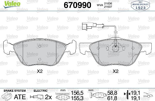 VALEO 670990 - Гальмівні колодки, дискові гальма autozip.com.ua