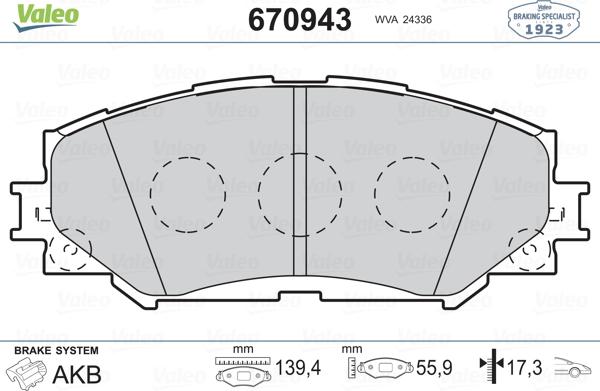 VALEO 670943 - Гальмівні колодки, дискові гальма autozip.com.ua