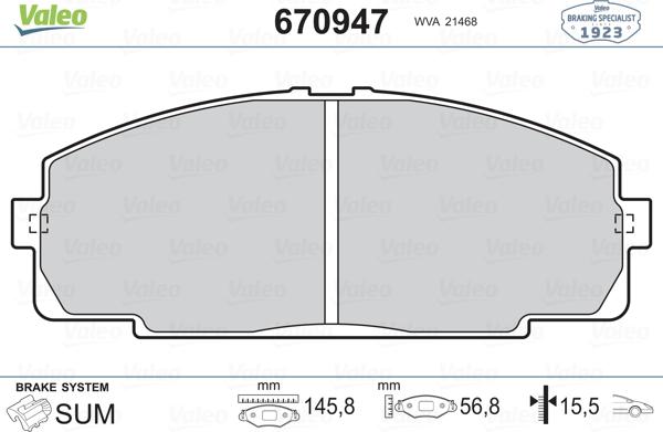 Valeo 670947 - Гальмівні колодки, дискові гальма autozip.com.ua