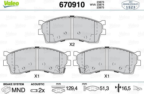 Valeo 670910 - Гальмівні колодки, дискові гальма autozip.com.ua