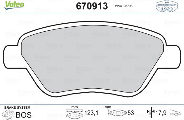 Valeo 670913 - Гальмівні колодки, дискові гальма autozip.com.ua