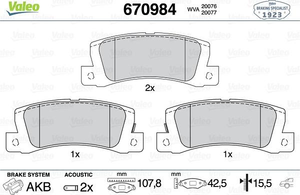 VALEO 670984 - Гальмівні колодки, дискові гальма autozip.com.ua