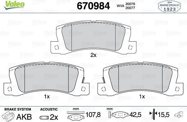 Valeo 670984 - Гальмівні колодки, дискові гальма autozip.com.ua