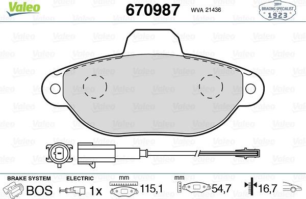 VALEO 670987 - Гальмівні колодки, дискові гальма autozip.com.ua