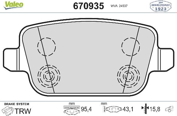 VALEO 670935 - Гальмівні колодки, дискові гальма autozip.com.ua