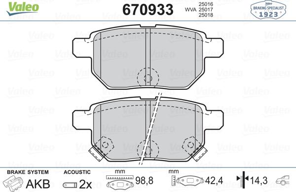 Valeo 670933 - Гальмівні колодки, дискові гальма autozip.com.ua