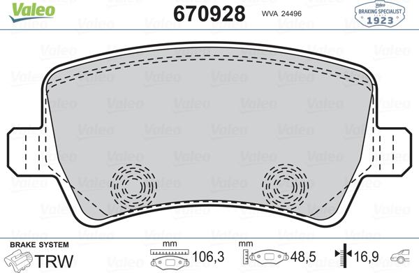 Valeo 670928 - Гальмівні колодки, дискові гальма autozip.com.ua