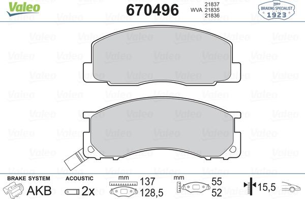 Valeo 670496 - Гальмівні колодки, дискові гальма autozip.com.ua