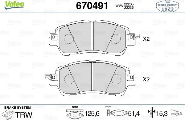 Valeo 670491 - Гальмівні колодки, дискові гальма autozip.com.ua