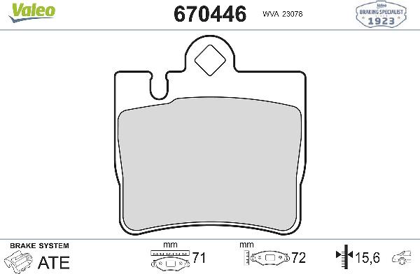 VALEO 670446 - Гальмівні колодки, дискові гальма autozip.com.ua