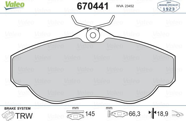 VALEO 670441 - Гальмівні колодки, дискові гальма autozip.com.ua