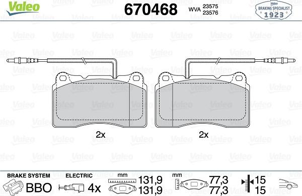 Valeo 670468 - Гальмівні колодки, дискові гальма autozip.com.ua