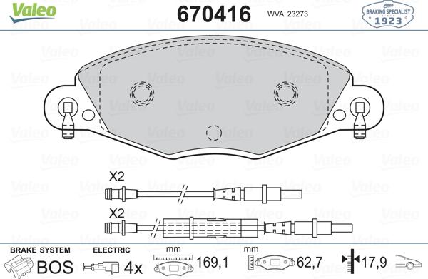 Valeo 670416 - Гальмівні колодки, дискові гальма autozip.com.ua