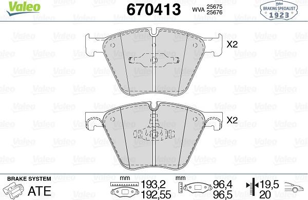 Valeo 670413 - Гальмівні колодки, дискові гальма autozip.com.ua