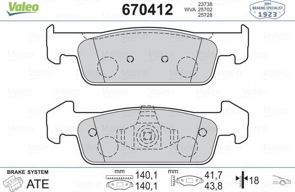 Valeo 670412 - Гальмівні колодки, дискові гальма autozip.com.ua