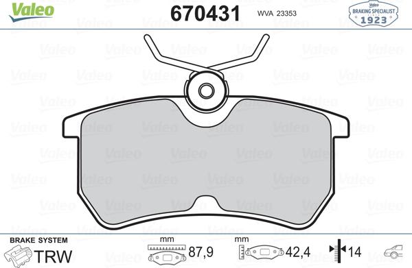 Valeo 670431 - Гальмівні колодки, дискові гальма autozip.com.ua