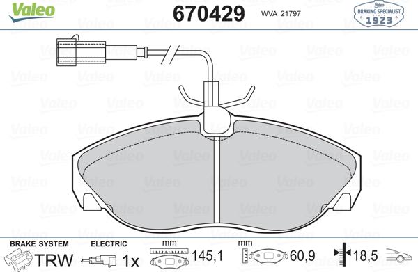 Valeo 670429 - Гальмівні колодки, дискові гальма autozip.com.ua