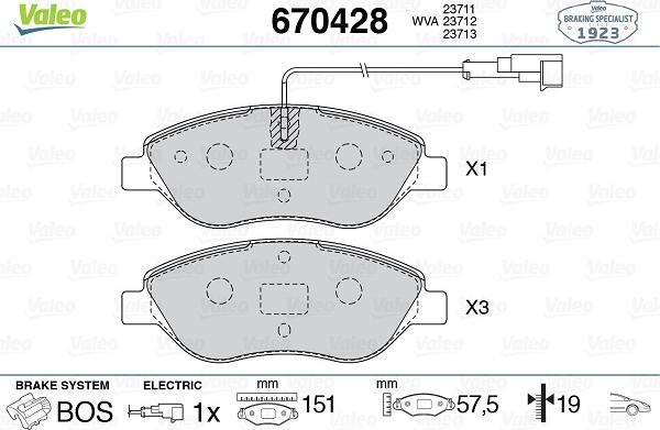 Valeo 670428 - Гальмівні колодки, дискові гальма autozip.com.ua