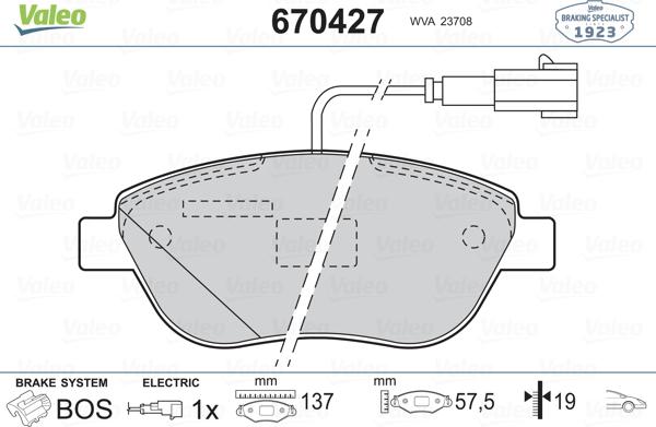 Valeo 670427 - Гальмівні колодки, дискові гальма autozip.com.ua